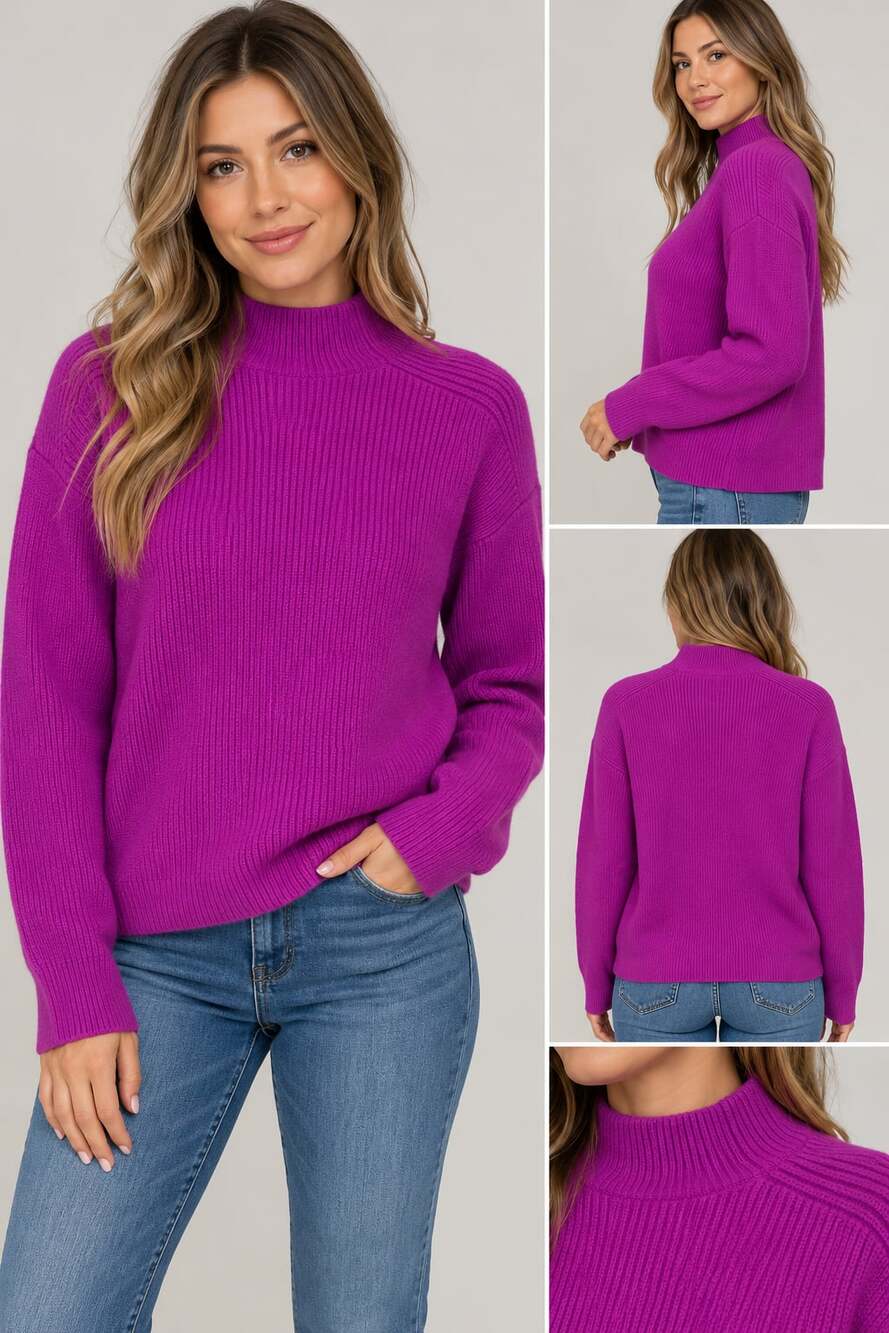 NWT Ann Taylor Purple Mock Neck Ribbed Sweater